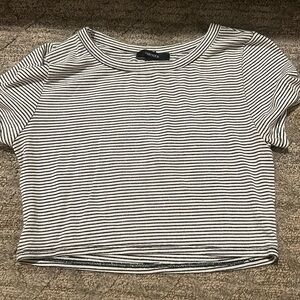 Forever 21, US Large, Black and white horizontal stripes, cropped shirt